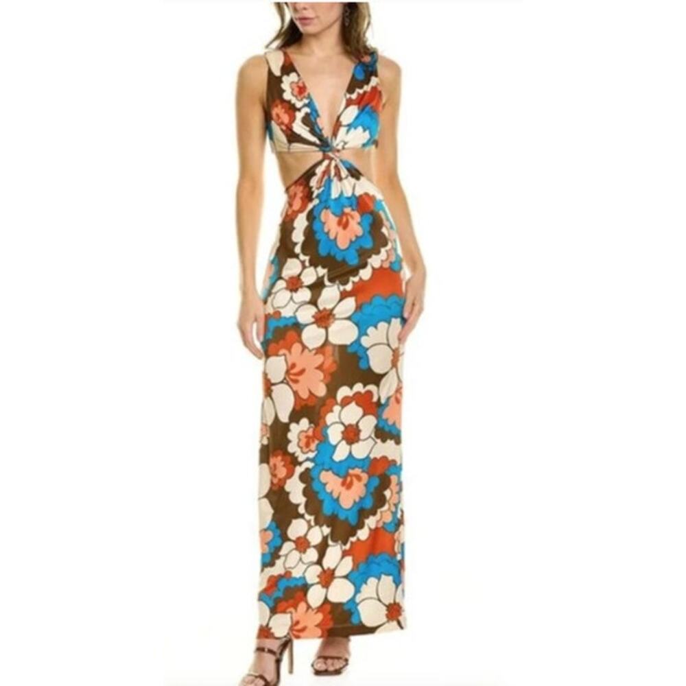 Ronny Kobo Sammy Dress Knotted Cutout Maxi In Blue Aster Multi Small